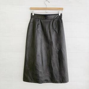 Spanx - Black faux leather slit front midi skirt, S